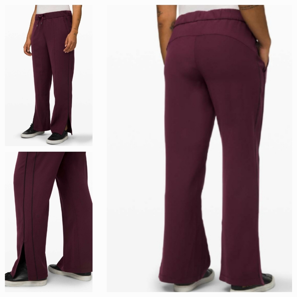 Lululemon On the right track pants Dark Adobe with black lining bottom slit sz 2
